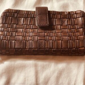 WOVEN LEATHER CLUTCH /WALLET -COGNAC CHOCOLATE SOFT PATINA